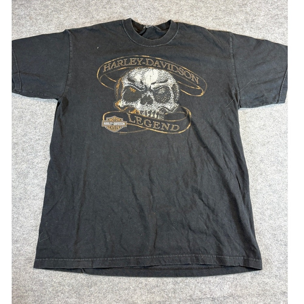 Vintage 90s Harley Davidson Legend Shirt Mens L Black Biker Skull Wabash Valley